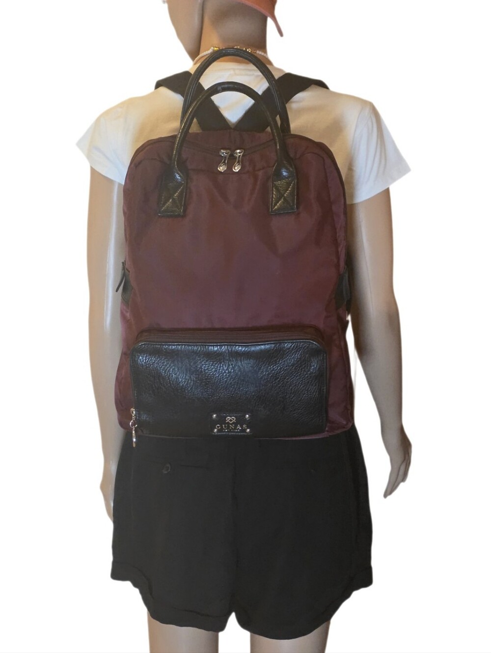 Gunas New York Vegan Backpack Burgundy Red Nylon Tech Laptop Travel Bag